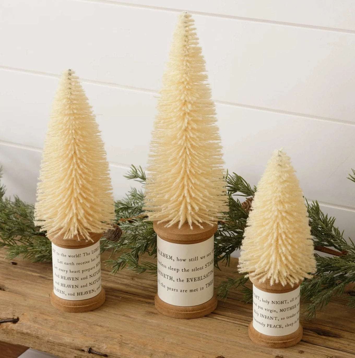 Tiny Bottle Brush Christmas Trees on Vintage Wood Spools