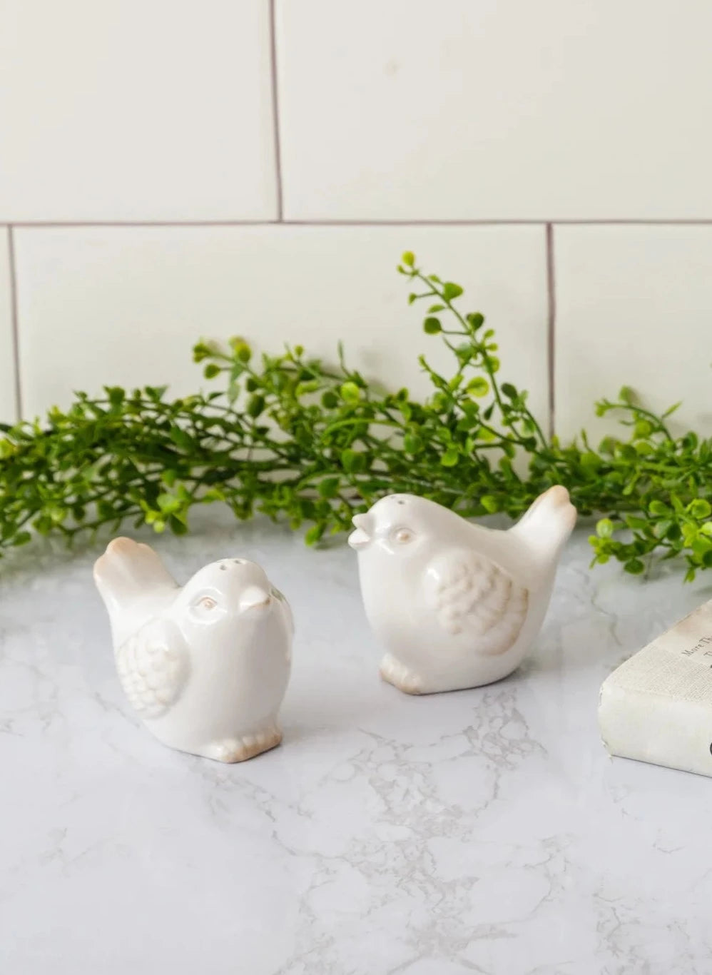 Black and White Botanical Salt and Pepper Shakers | Vintage Crossroads