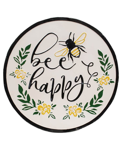 Bee Happy Distressed Enamel Sign