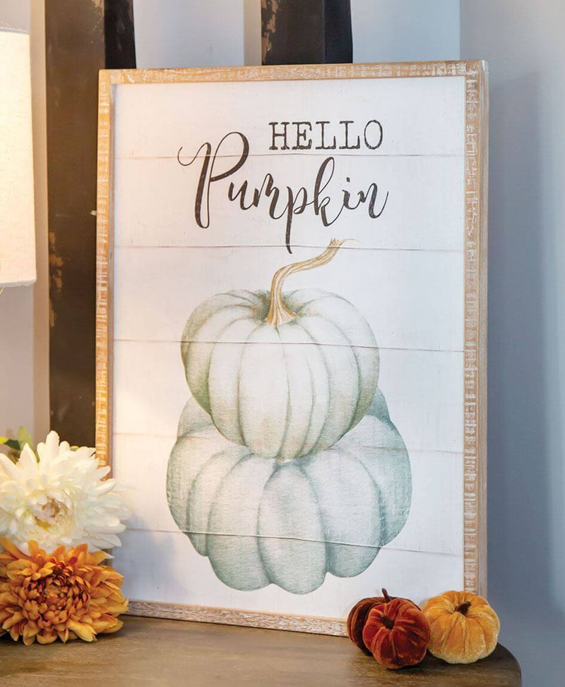 Hello Pumpkin Distressed Wood Sign