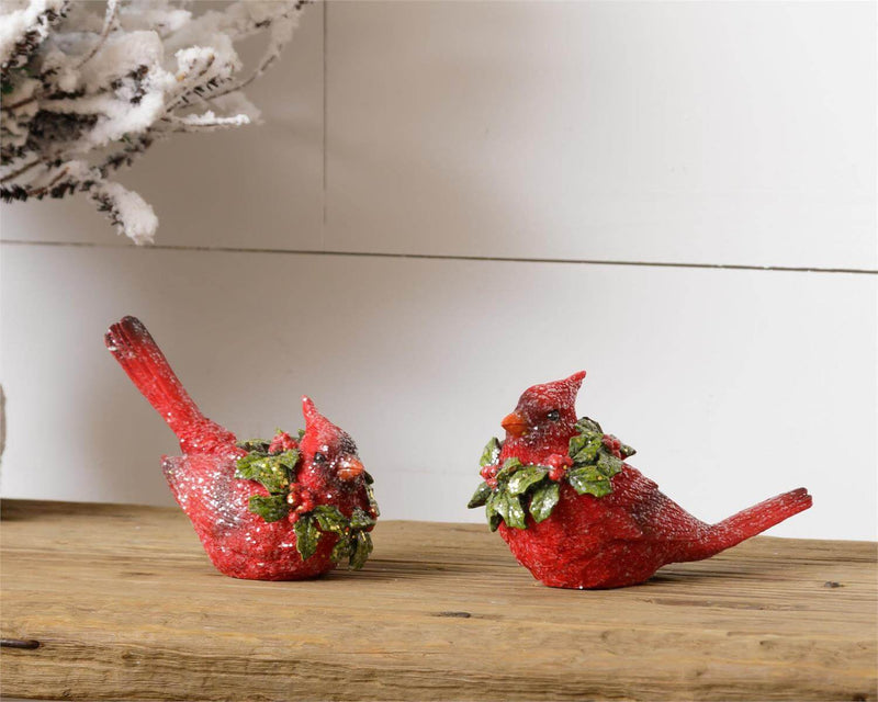 Glittered Cardinal Figurines With Wreath