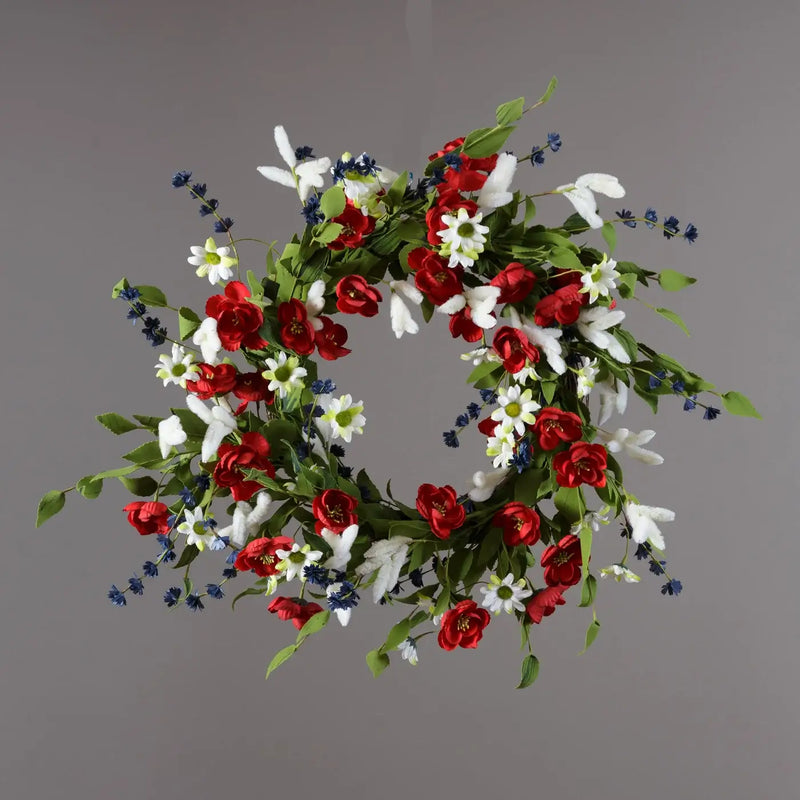 Americana Daisies And Mini Roses, Twig Base Wreath