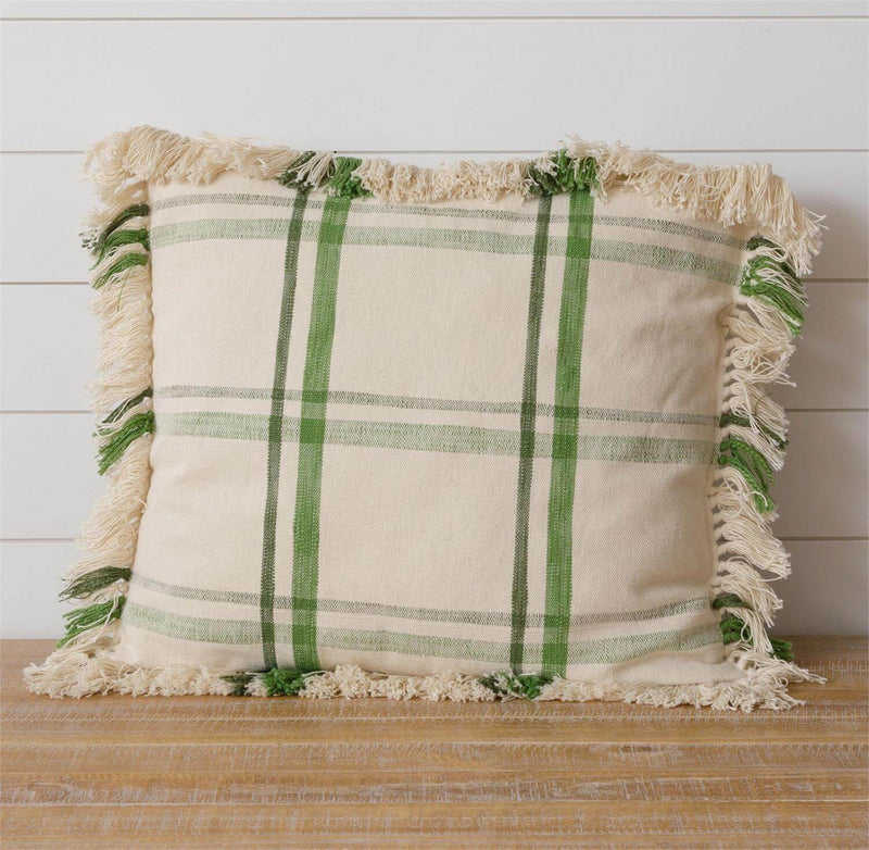 Green Plaid With Fringe Pillow