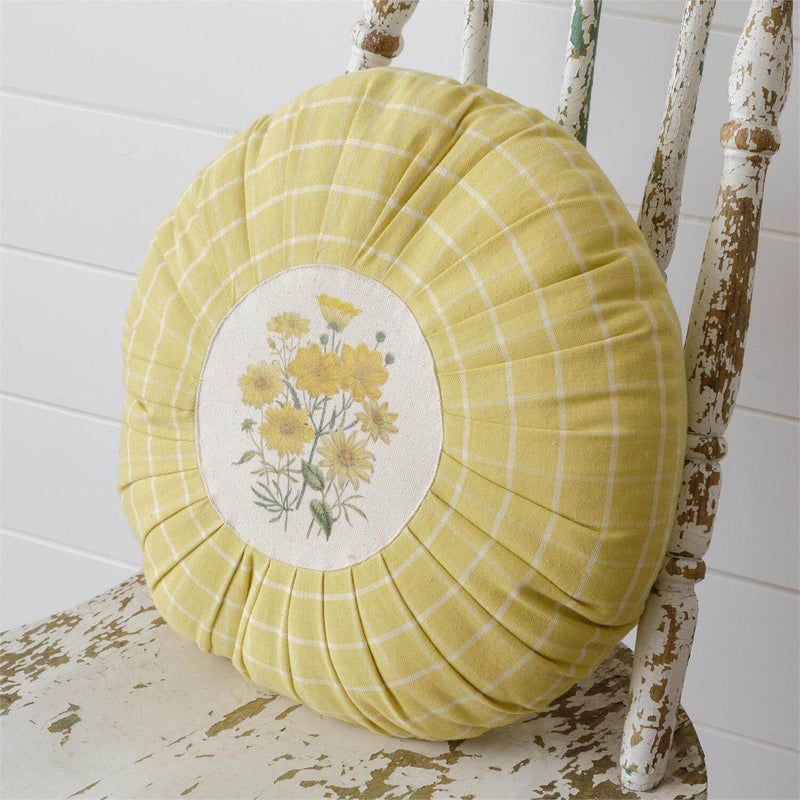 Yellow Flowers Round Pleated Pillow