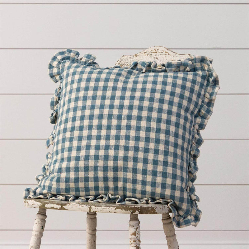 Blue Block Ruffled Edge Pillow