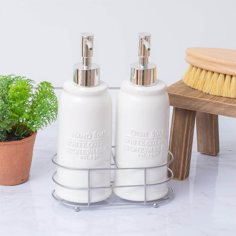 White Cottage Soap Dispenser Set