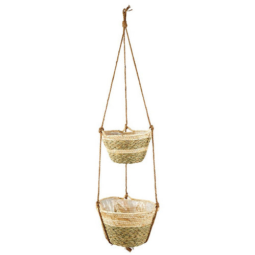 Two Tone Double Basket Hanging Seagrass Planter