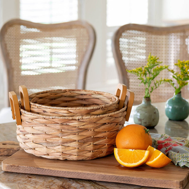 Woven Water Hyacinth Round Serving Basket