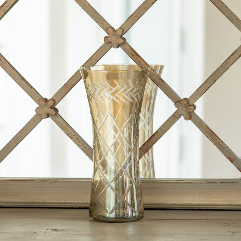 Smokey Etched Glass Flower Vase