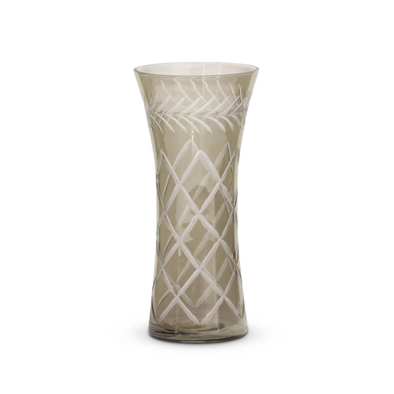 Smokey Etched Glass Flower Vase