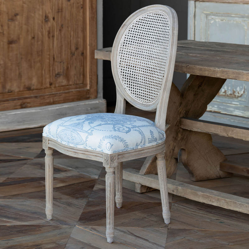 French Blue Bouquet Cane Back Dining Chair