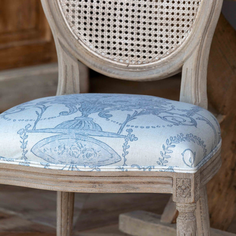 French Blue Bouquet Cane Back Dining Chair