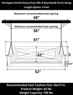 Porchgate Amish Heavy Duty 700 Lb 4-Foot Boardwalk Porch Swing - Tricorn Black