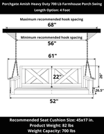 Porchgate Amish Heavy Duty 700 Lb 4-Foot Farmhouse Porch Swing - Tricorn Black