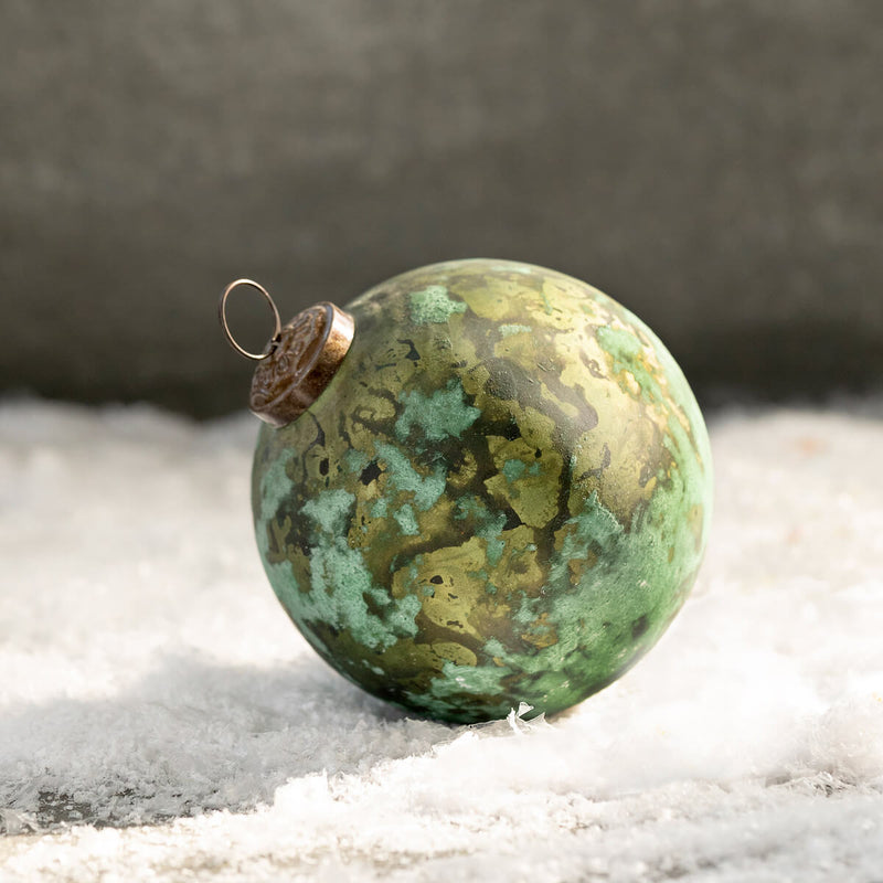 Green Marble Finish Glass Ball Ornament