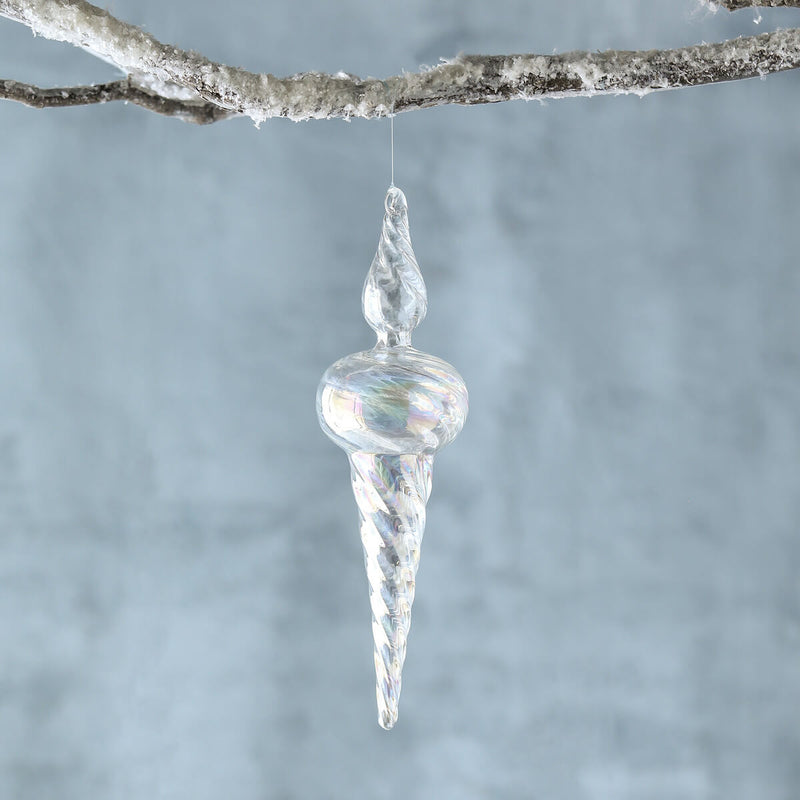 Icy Crystal Swirl Glass Finial Ornament