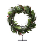 Pine and Holly Wreath on Candle Stand