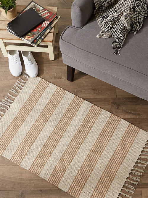 Ticking Stripe Hand-Loomed Rug Welcome Home By DII