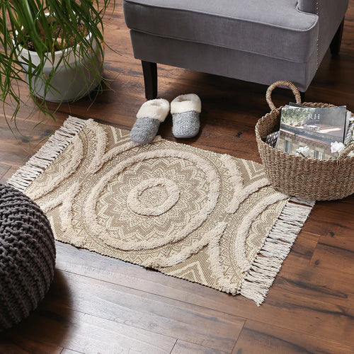 Stone Printed Natural Hand-Loomed Shag Rug Welcome Home By DII