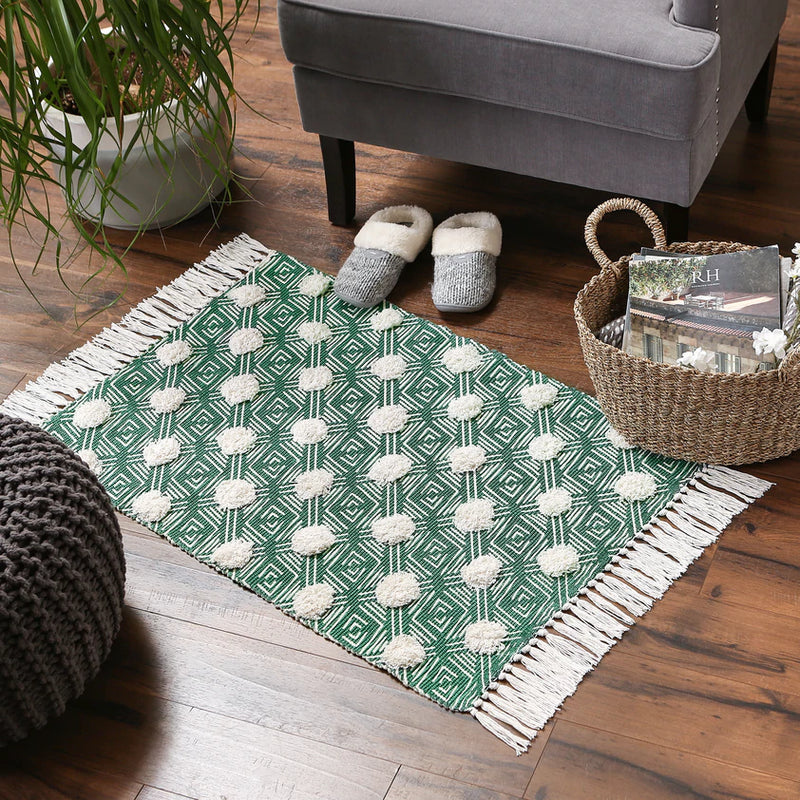 Diamond Printed Off-White Hand-Loomed Shag Rug Welcome Home By DII