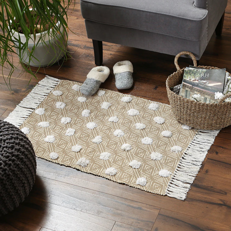 Diamond Printed Off-White Hand-Loomed Shag Rug Welcome Home By DII