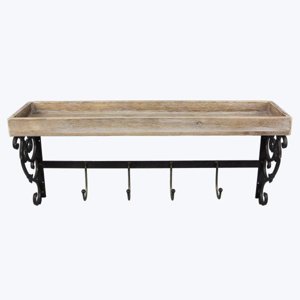 Wood And Metal Garden Shelf With Hooks Young's Inc